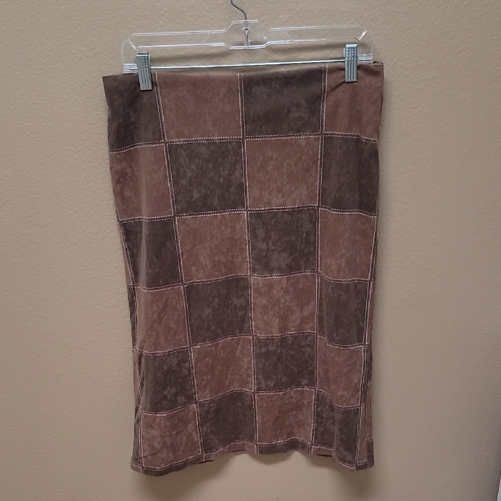Elegant Brown Patchwork Style Midi Skirt 🤎
